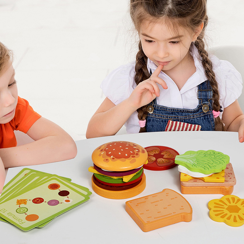 Kids Outdoor Kitchen Accessories - Neue hölzerne Hamburger-Sandwich-Stapelspielzeuge für Kinder, Montessori-Vorschul-Lernspielzeug,